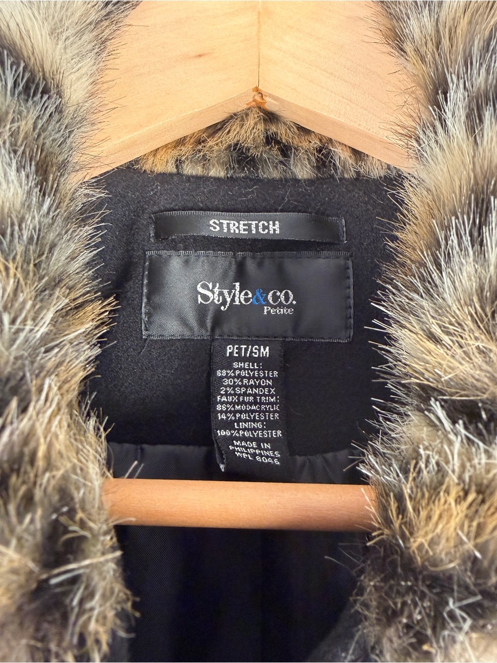 Style &Co Petite Small Pea Coat with Leopard-Print Faux Fur Trim Y2K Mobwife - Picture 3 of 9